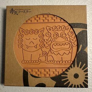 Okinawa Akagawara Clay Tile Material Coaster with a pair of Shisha Lion Dogs